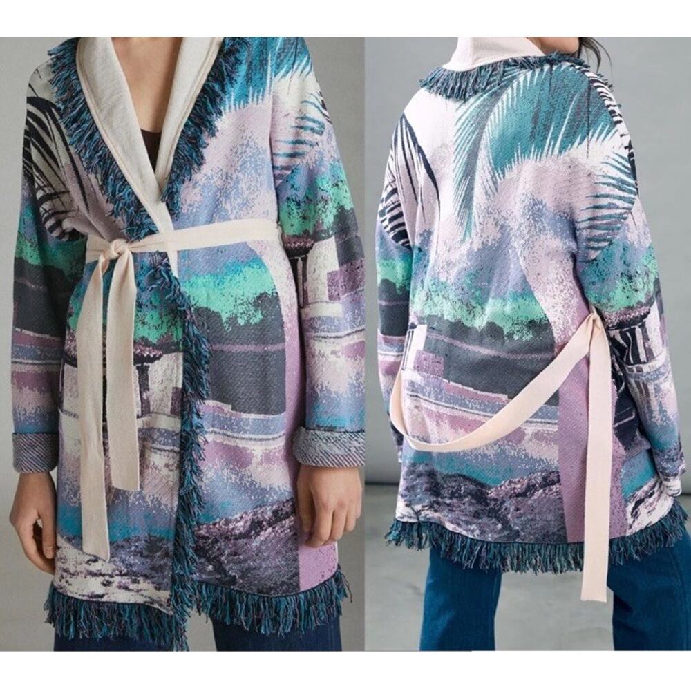 Aldo Martins‎ Anthropologie Moira Small Fringed Knit Cardigan Shrug Artsy Spain - Picture 2 of 8